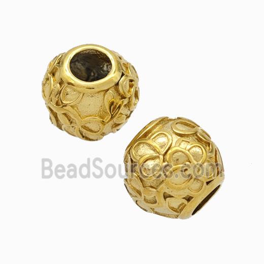 Titanium Steel Round Beads Large Hole Hollow gold plated