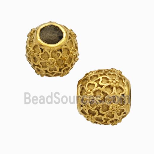 Titanium Steel Round Beads Large Hole Hollow gold plated