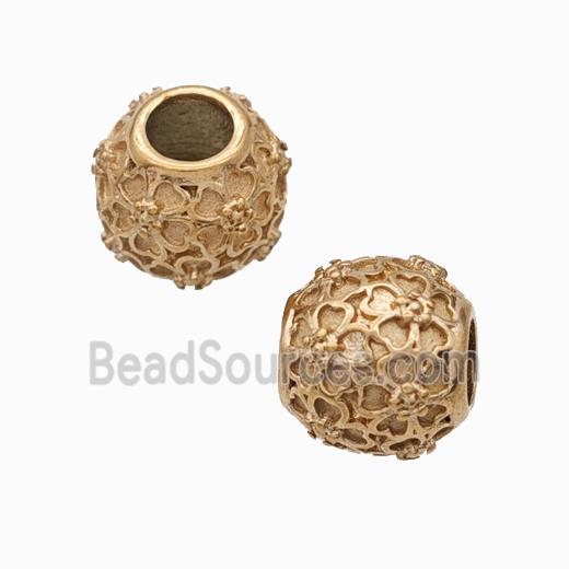 Titanium Steel Round Beads Large Hole Hollow gold plated