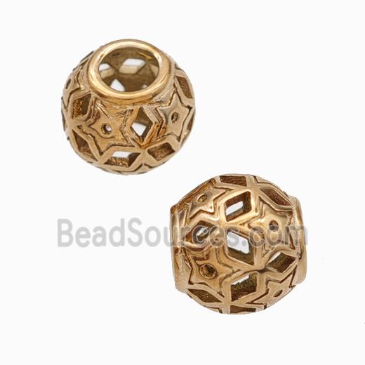 Titanium Steel Round Beads Large Hole Hollow gold plated