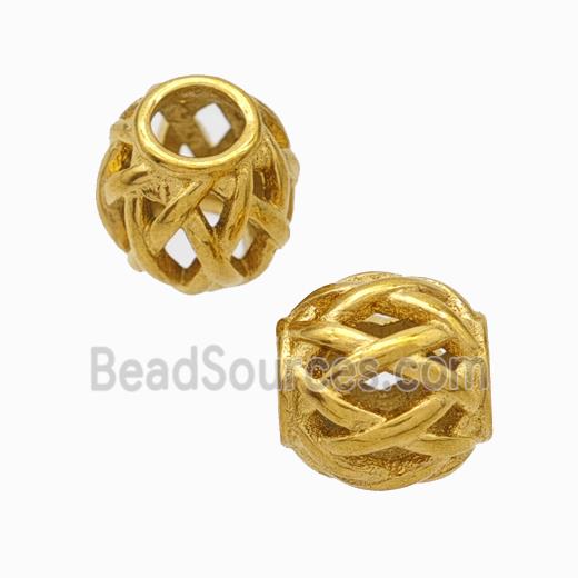 Titanium Steel Round Beads Large Hole Hollow gold plated