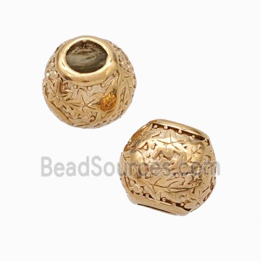 Titanium Steel Round Beads Large Hole Hollow gold plated