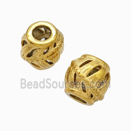 Titanium Steel Round Beads Large Hole Hollow gold plated