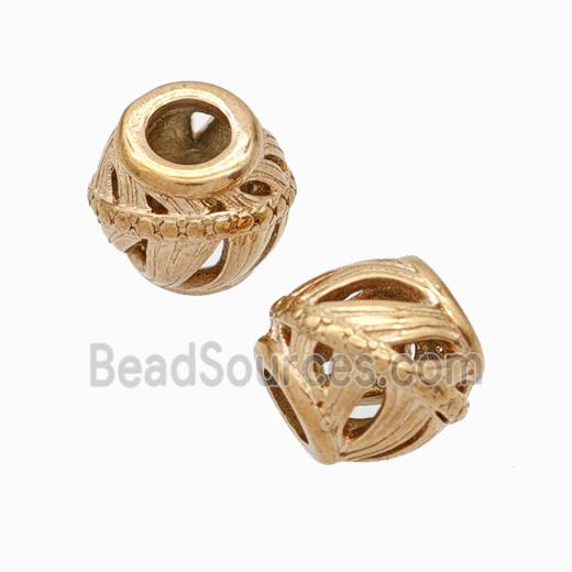 Titanium Steel Round Beads Large Hole Hollow gold plated