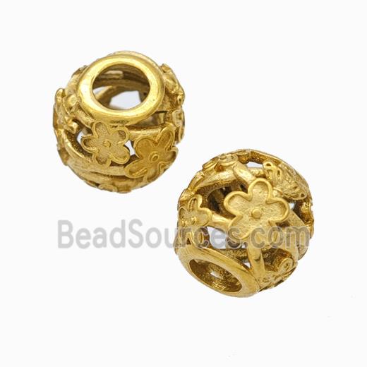 Titanium Steel Round Beads Large Hole Hollow gold plated