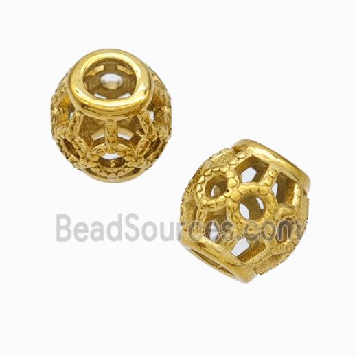 Titanium Steel Round Beads Large Hole Hollow gold plated