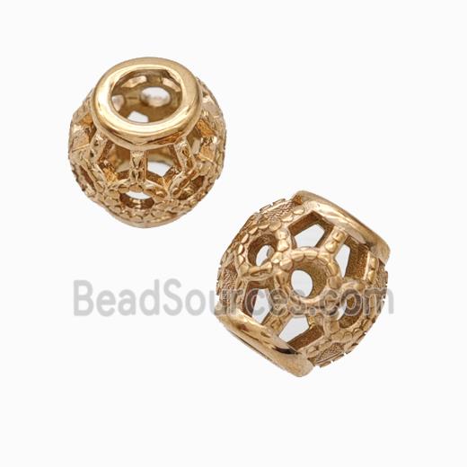 Titanium Steel Barrel Beads Large Hole Hollow Rose Gold