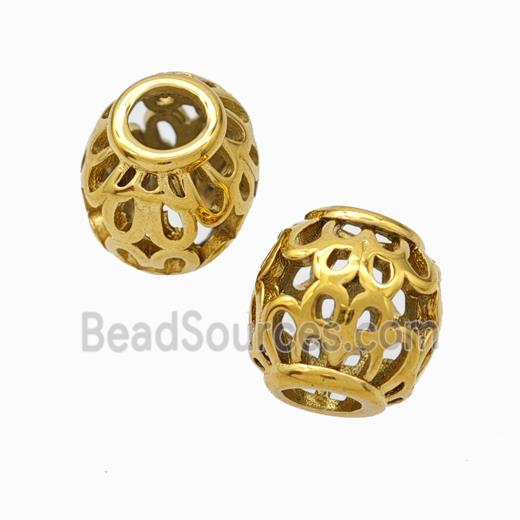 Titanium Steel Round Beads Large Hole Hollow gold plated