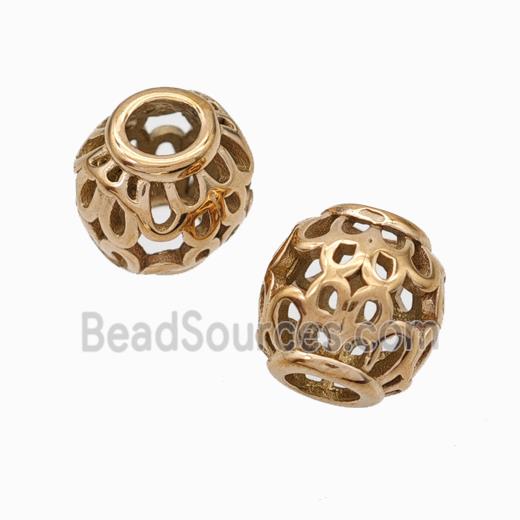 Titanium Steel Round Beads Large Hole Hollow gold plated