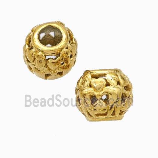 Titanium Steel Round Beads Large Hole Hollow gold plated