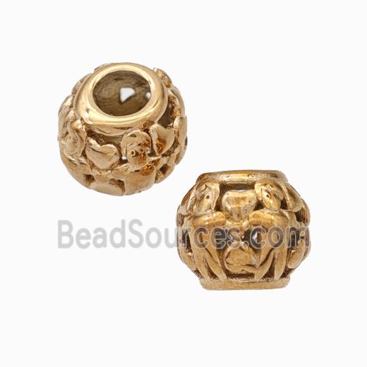 Titanium Steel Round Beads Large Hole Hollow gold plated