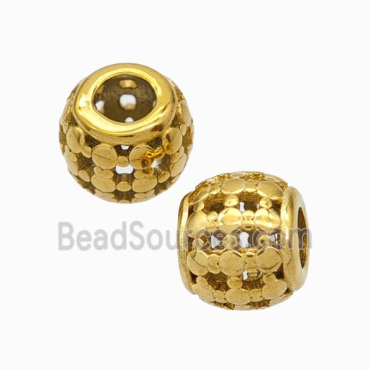 Titanium Steel Round Beads Large Hole Hollow gold plated