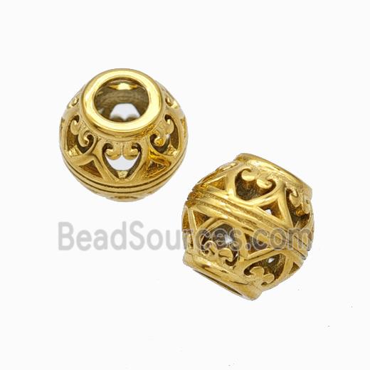 Titanium Steel Barrel Beads Large Hole Hollow Gold Plated