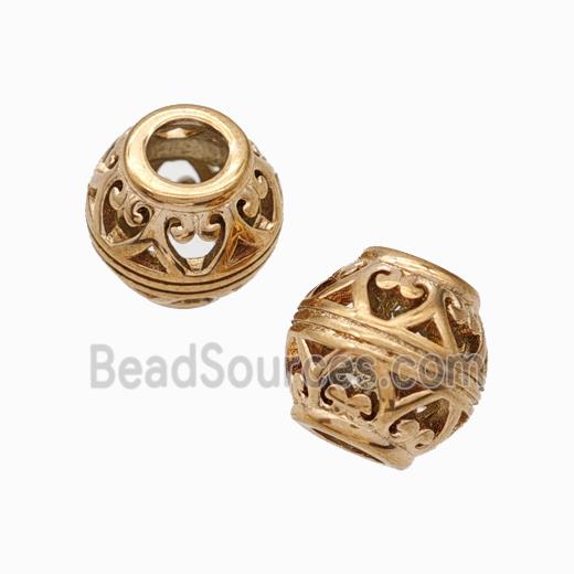 Titanium Steel Round Beads Large Hole Hollow gold plated