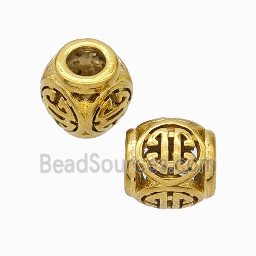 Titanium Steel Round Beads Large Hole Hollow gold plated