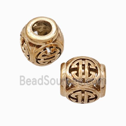 Titanium Steel Round Beads Large Hole Hollow gold plated