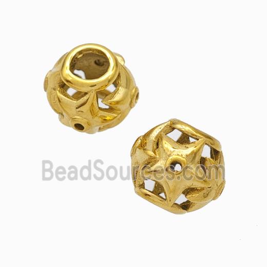 Titanium Steel Round Beads Large Hole Hollow gold plated