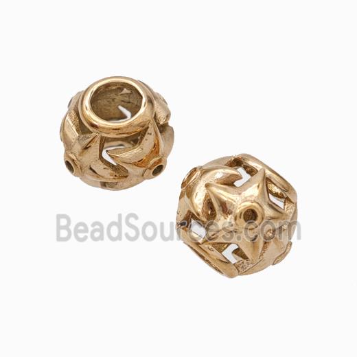 Titanium Steel Round Beads Large Hole Hollow gold plated