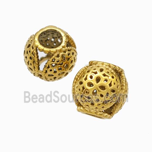 Titanium Steel Round Beads Large Hole Hollow gold plated