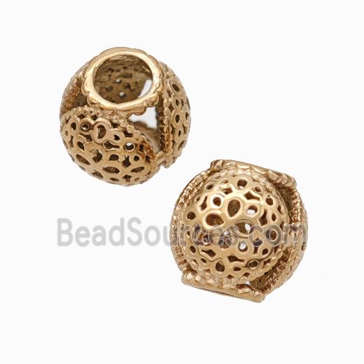 Titanium Steel Round Beads Large Hole Hollow gold plated