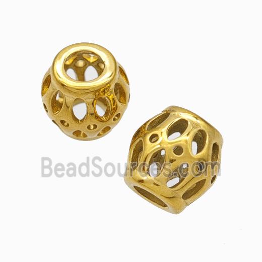 Titanium Steel Round Beads Large Hole Hollow gold plated