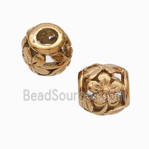 Titanium Steel Round Beads Large Hole Hollow gold plated