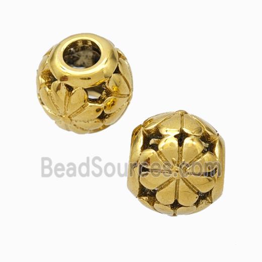 Titanium Steel Round Beads Large Hole Hollow gold plated