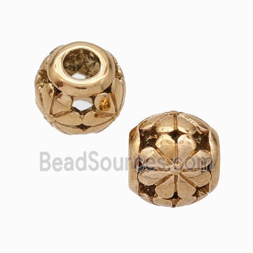 Titanium Steel Round Beads Large Hole Hollow gold plated