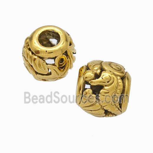 Titanium Steel Round Beads Large Hole Hollow gold plated