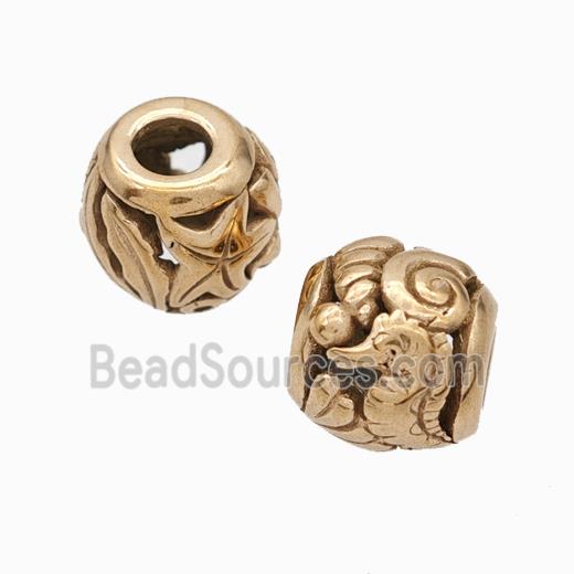 Titanium Steel Round Beads Large Hole Hollow gold plated