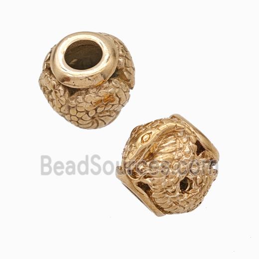 Titanium Steel Round Beads Large Hole Hollow gold plated