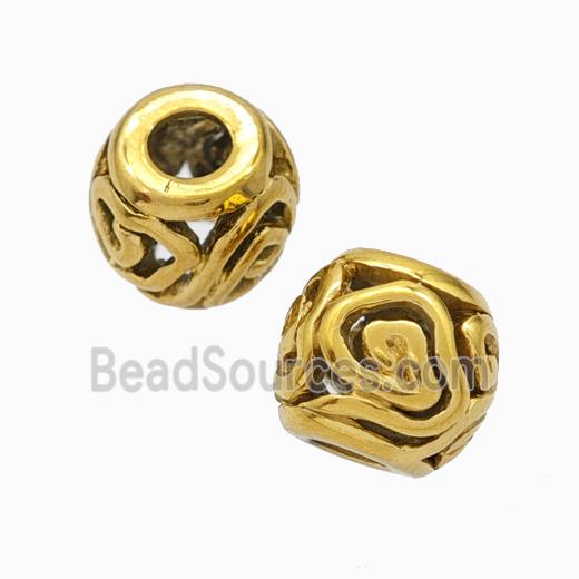 Titanium Steel Round Beads Large Hole Hollow gold plated