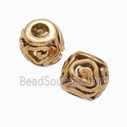 Titanium Steel Round Beads Large Hole Hollow gold plated