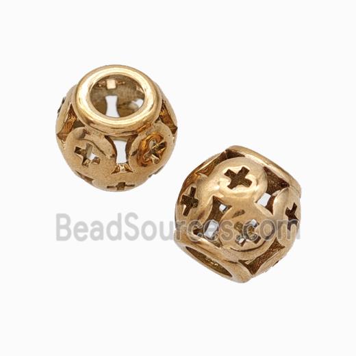 Titanium Steel Round Beads Large Hole Hollow gold plated