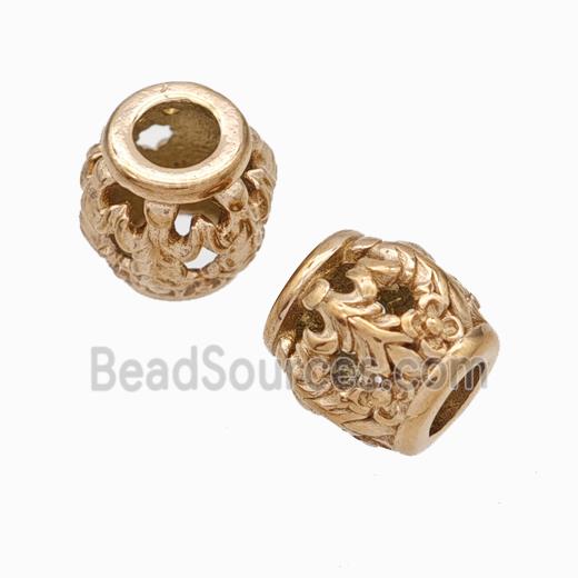 Titanium Steel Round Beads Large Hole Hollow gold plated