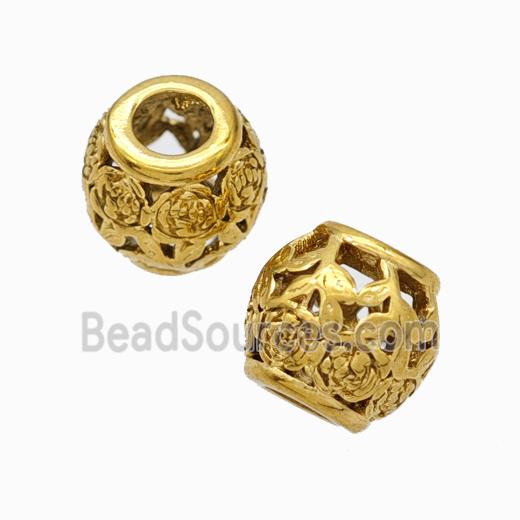 Titanium Steel Round Beads Large Hole Hollow gold plated