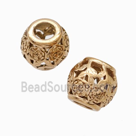 Titanium Steel Round Beads Large Hole Hollow gold plated