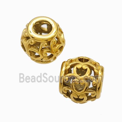 Titanium Steel Round Beads Large Hole Hollow gold plated