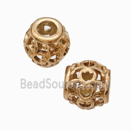 Titanium Steel Round Beads Large Hole Hollow gold plated