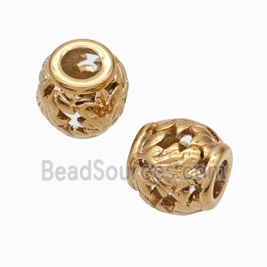 Titanium Steel Round Beads Large Hole Hollow gold plated