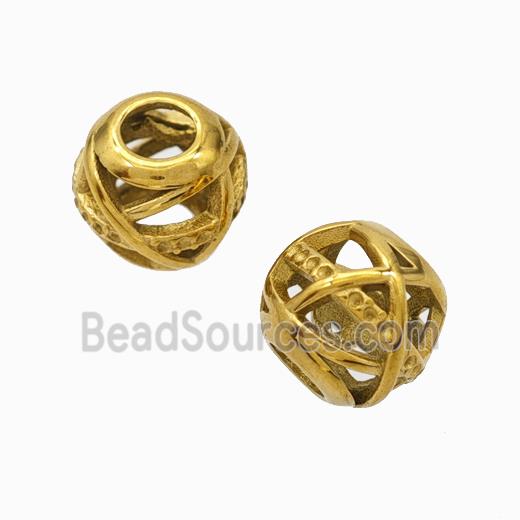 Titanium Steel Round Beads Large Hole Hollow gold plated