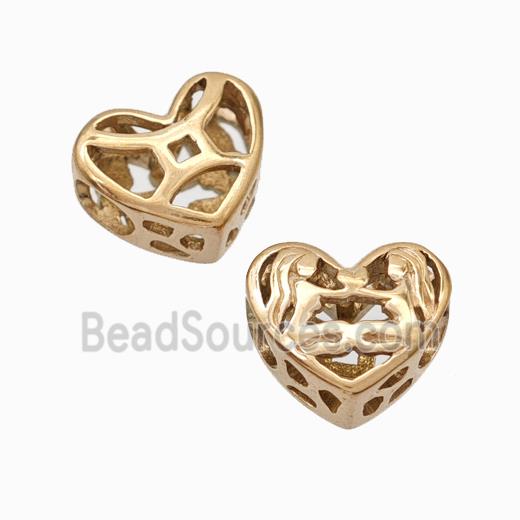 Titanium Steel heart Beads Large Hole Hollow gold plated