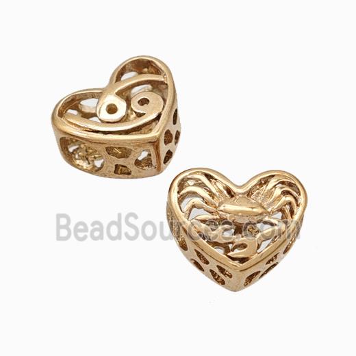 Titanium Steel heart Beads Large Hole Hollow gold plated