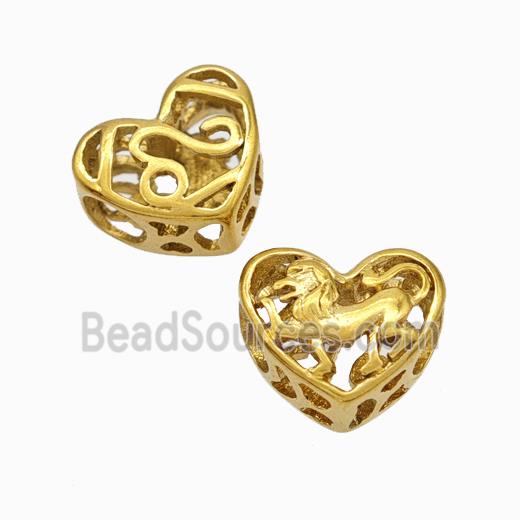 Titanium Steel heart Beads Large Hole Hollow gold plated