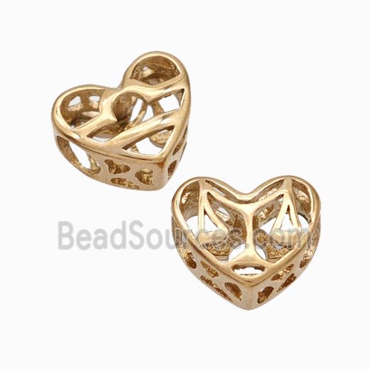 Titanium Steel heart Beads Large Hole Hollow gold plated