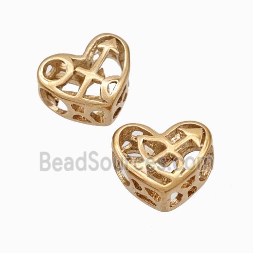 Titanium Steel heart Beads Large Hole Hollow gold plated