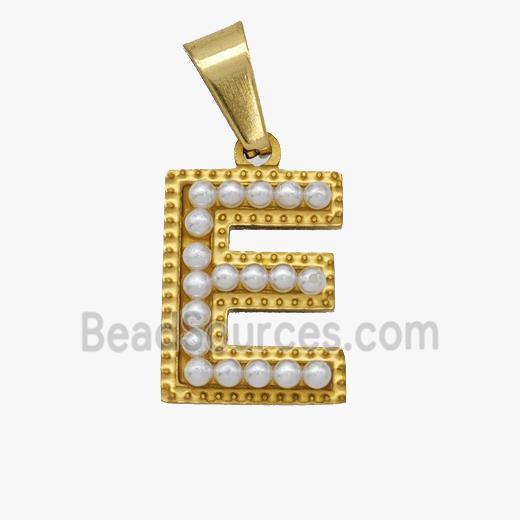 Stainless Steel letter Pendant pave Resin Pearlized Bead, Gold Plated