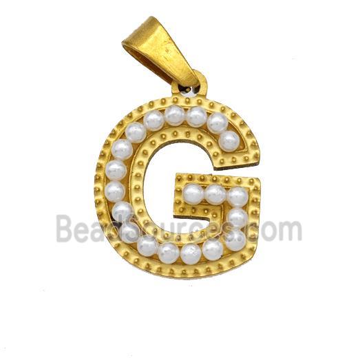 Stainless Steel letter Pendant pave Resin Pearlized Bead, Gold Plated