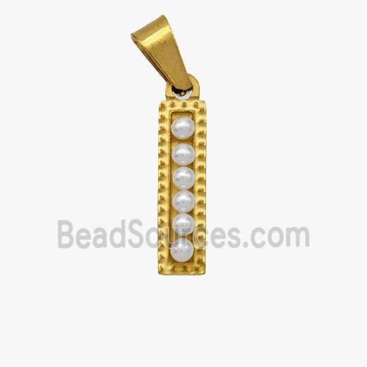 Stainless Steel letter Pendant pave Resin Pearlized Bead, Gold Plated