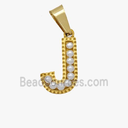 Stainless Steel letter Pendant pave Resin Pearlized Bead, Gold Plated